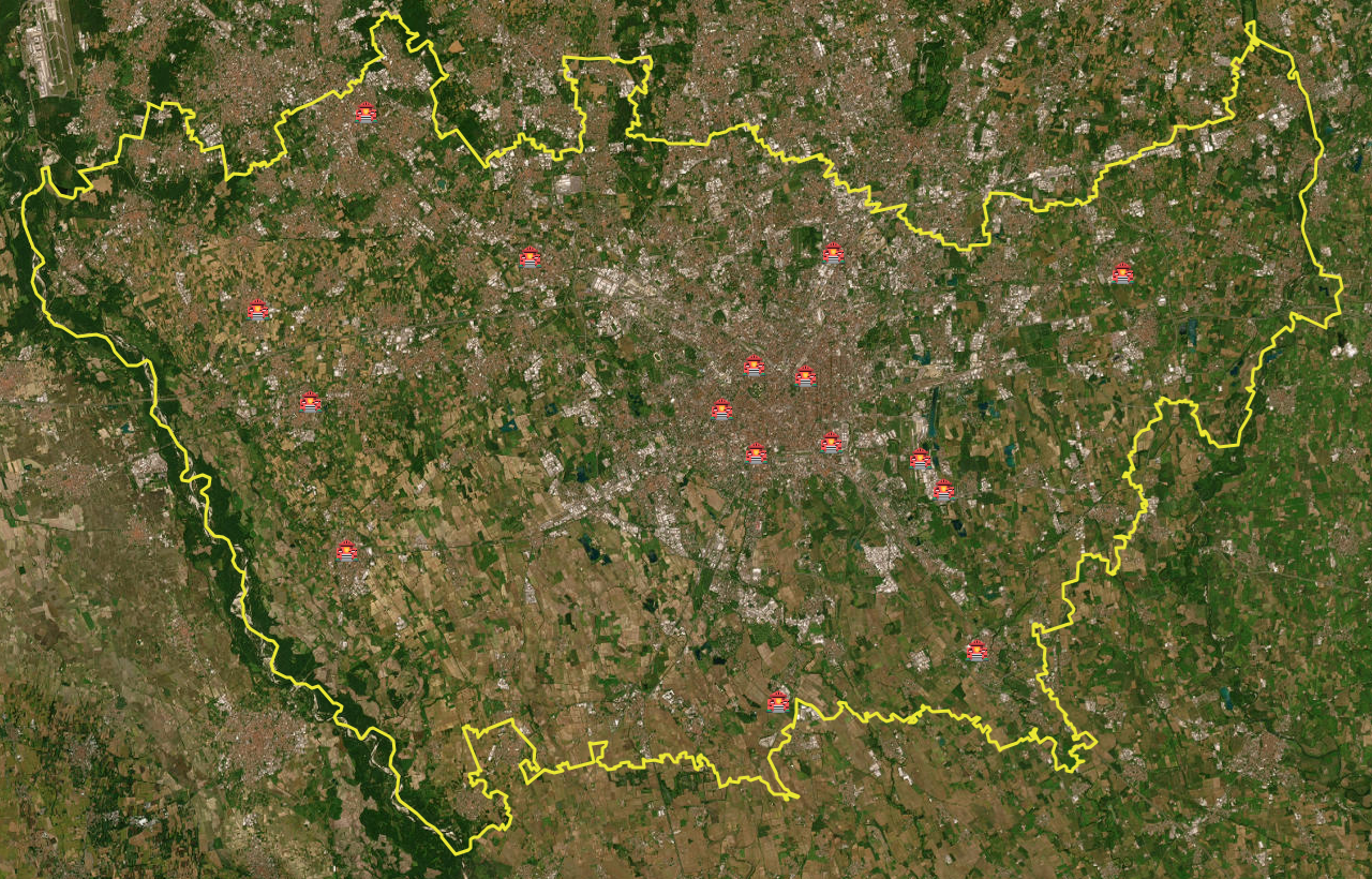 Límites de la provincia de Milán y parques de bomberos